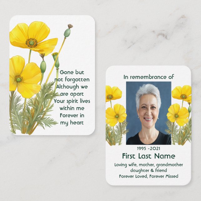 Cartão De Visita Foto Memorial Prayer Poppy Garden Flower Flora (Frente/Verso)