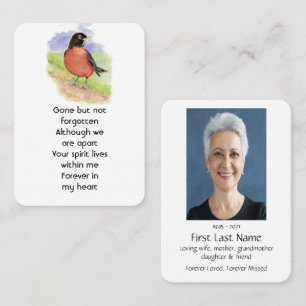 Cartão De Visita Foto Memorial Prayer Watercolor Robin Garden Bird