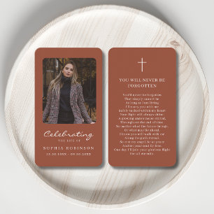 Cartão De Visita Foto Memorial Terracotta Burnt Orange Prayer Card