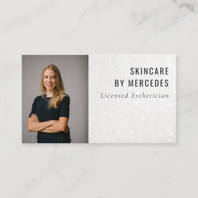 Cartão De Visita Foto Mínima de Largura de Prata brilhante Elegante (Frente)