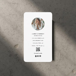 Cartão De Visita Foto minimalista branca e código QR moderno