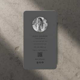 Cartão De Visita Foto minimalista negra e código QR moderno