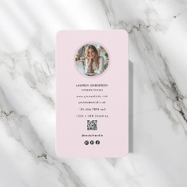 Cartão De Visita Foto minimalista rosa embebida e código QR