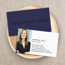 Cartão De Visita Foto minimalística profissional azul marinho