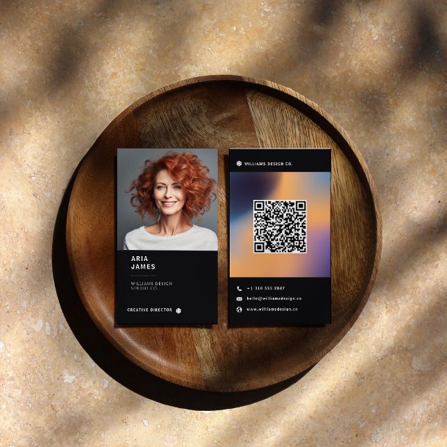 Cartão De Visita Foto Moderna & Código QR Vertical (Criador carregado)