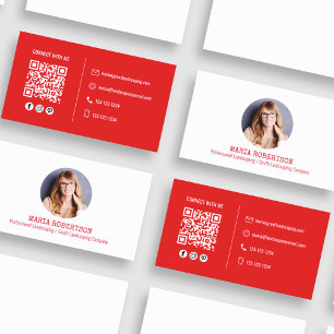Cartão De Visita Foto moderna - Mínimo Código QR Vermelho de Mídia 