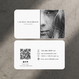 Cartão De Visita Foto moderna profissional com código QR