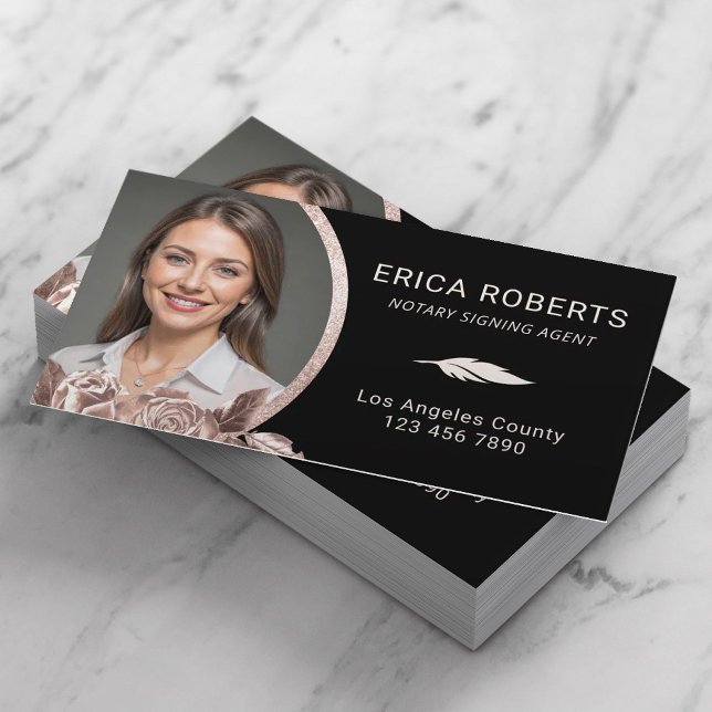 Cartão De Visita Foto oral Floral Dourada do Agente de Assinatura N (Criador carregado)