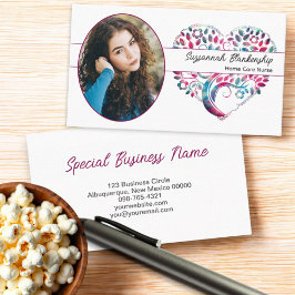 Cartão De Visita Foto Oval Personalizada Arte Coral Colorida em Árv