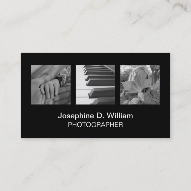 Cartão De Visita Foto padrão 3 ou logotipo preto branco moderno (Frente)