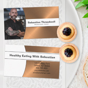 Cartão De Visita Foto personalizada de chef doméstico escovado