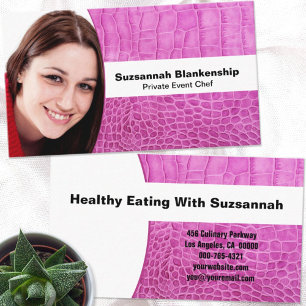 Cartão De Visita Foto personalizada de couro rosa de chef pessoal