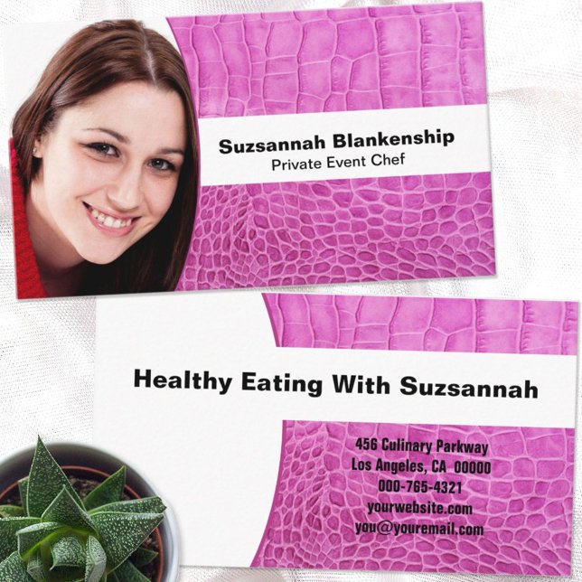 Cartão De Visita Foto personalizada de couro rosa de chef pessoal (Criador carregado)