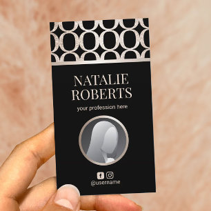 Cartão De Visita Foto Personalizada de Padrão Geométrico Dourado Mo