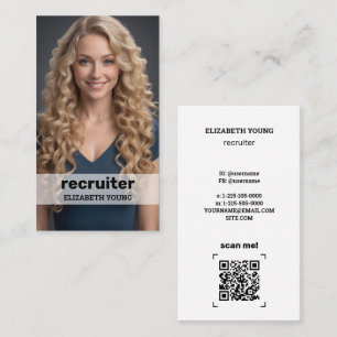 Cartão De Visita Foto personalizada de recrutamento e QR