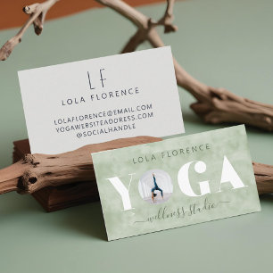 Cartão De Visita Foto personalizada de sobreposição YOGA Verde Mode