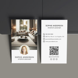 Cartão De Visita Foto personalizada do Designer Interior QR Mídia s