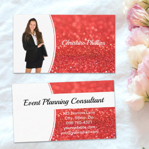 Cartão De Visita Foto personalizada do Glitter Coral Bokeh Professi