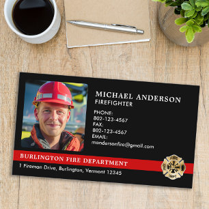 Cartão De Visita Foto personalizada do Logo Firefighter do Fire Dep