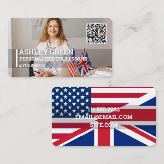 Cartão De Visita Foto personalizada do professor Esl QR