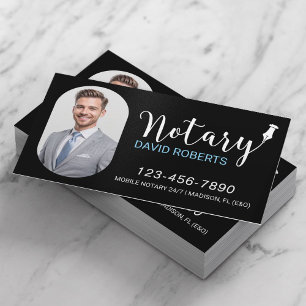 Cartão De Visita Foto Personalizada Elegante Preta do Serviço Notár