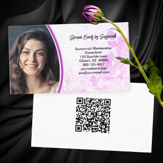 Cartão De Visita Foto Personalizada em Fundo Floral Rosa Profission