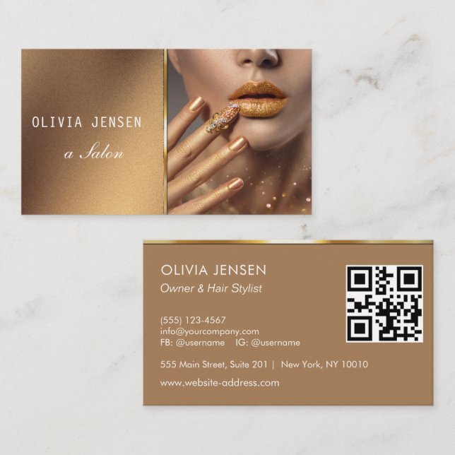 Cartão De Visita Foto personalizada Glitter Espetacular Salão de Be (Frente/Verso)