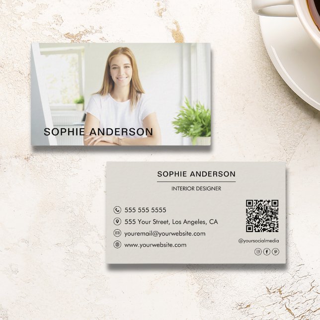 Cartão De Visita Foto personalizada mínima moderna (Modern Minimal Custom Photo Professional Business Card)