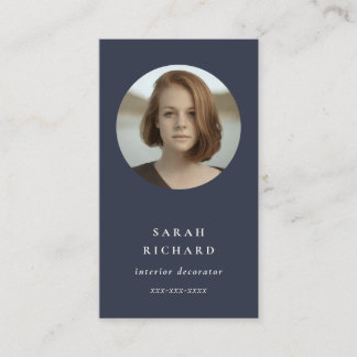 Cartão De Visita Foto personalizada profissional azul-Marinho mínim