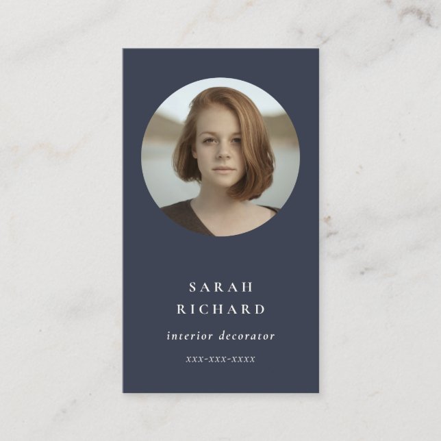 Cartão De Visita Foto personalizada profissional azul-Marinho mínim (Frente)