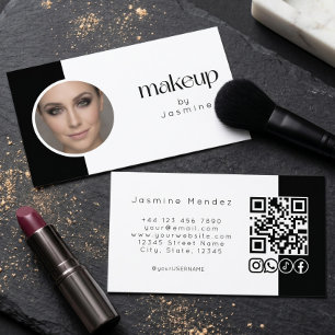 Cartão De Visita Foto Preto e Branco Ícones Sociais Código QR MUA C