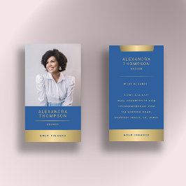 Cartão De Visita Foto profissional de CEO Dourado azul Elegante mod