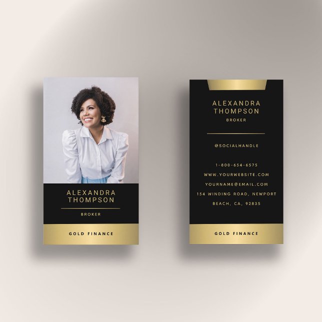 Cartão De Visita Foto profissional de CEO Dourado Elegante moderno  (real estate photo business card black gold elegant simple modern professional broker agent)