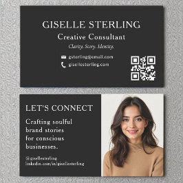 Cartão De Visita Foto profissional de código QR branco preto