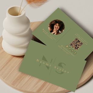 Cartão De Visita Foto profissional de código QR minimalista Dourado