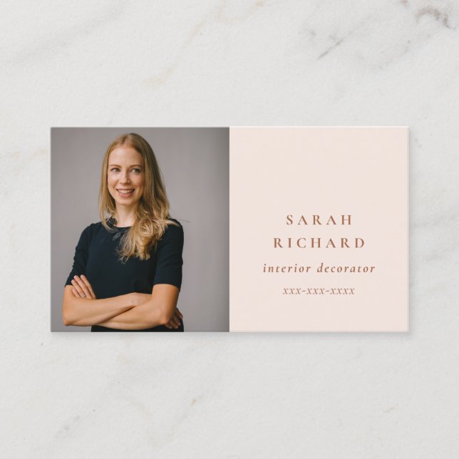 Cartão De Visita Foto profissional de Rosa de Blush Mínimo Simples  (Frente)