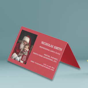 Cartão De Visita Foto Profissional do Papai Noel no Natal Dobrada