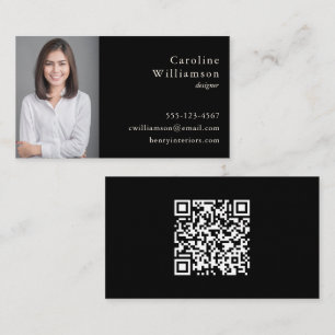 Cartão De Visita Foto profissional mínima de preto branco preto QR