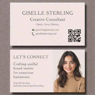 Cartão De Visita Foto profissional mínima do código QR rosa pincela