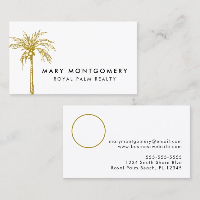 Cartão De Visita Foto profissional moderna de palmeira Dourada trop (Frente/Verso)