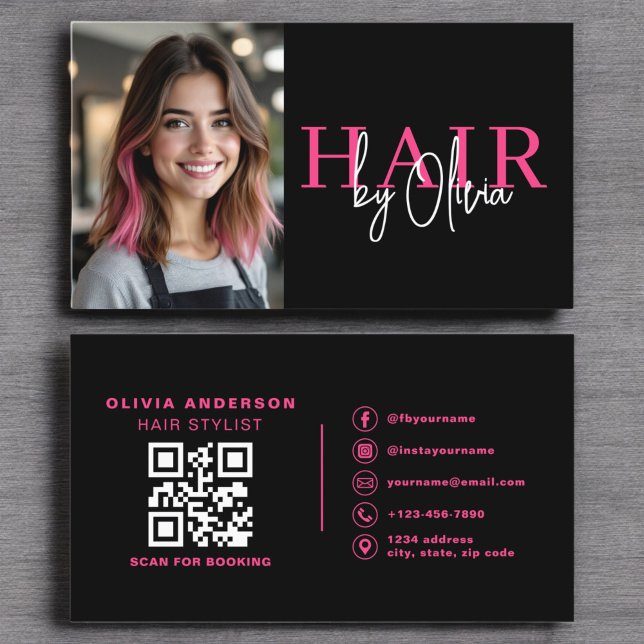 Cartão De Visita Foto QR Código Hair Stylist (Criador carregado)
