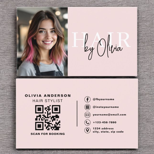 Cartão De Visita Foto QR Código Hair Stylist (Criador carregado)