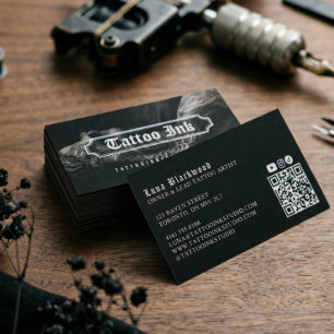 Cartão De Visita Foto QR de Estúdio de Artista de Tatuagem Gótica P