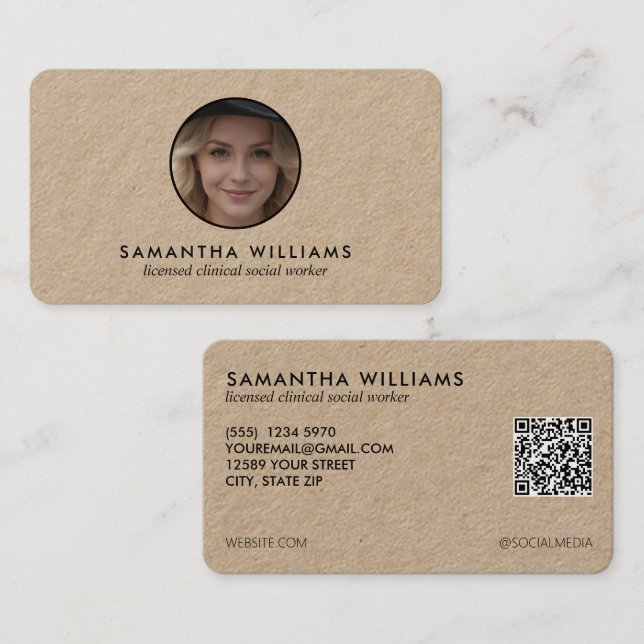 Cartão De Visita Foto QR Personalizada do Trabalhador Social LCSW (Frente/Verso)