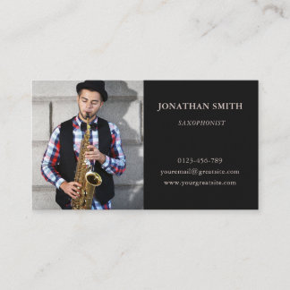Cartão De Visita Foto Saxofonista - Preto Moderno
