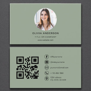 Cartão De Visita Foto verde de sábado com código QR Mídia social