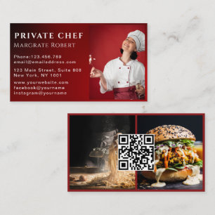 Cartão De Visita Foto vermelha do código QR de mídia social de chef