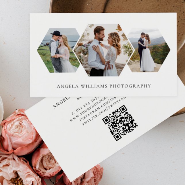 Cartão De Visita Fotografador de Colagem de Fotos em Honeycomb Mode (Criador carregado)