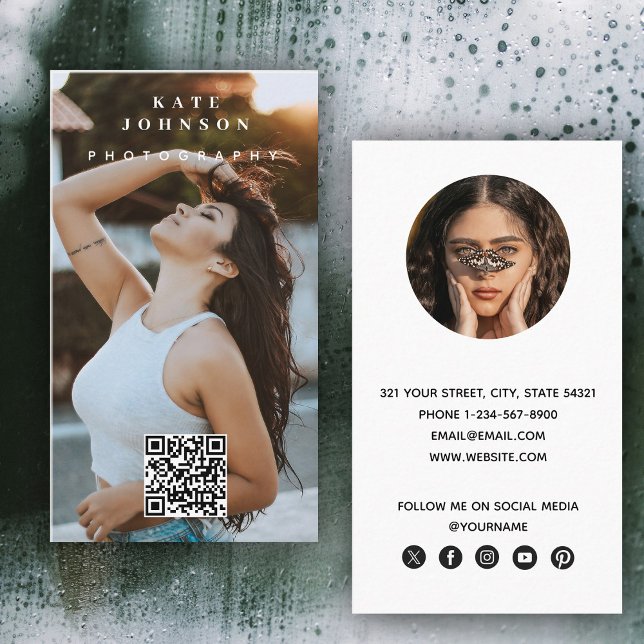 Cartão De Visita Fotografia Código QR de Foto Mínimo Simples Modern (Photography Modern Minimal Simple Photo QR Code Business Card)