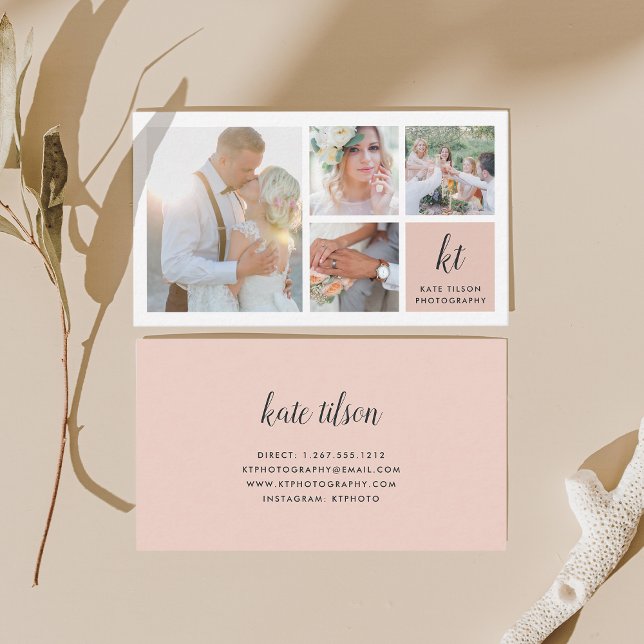 Cartão De Visita Fotografia Colagem e Caligrafia Monograma Fotógraf (Criador carregado)